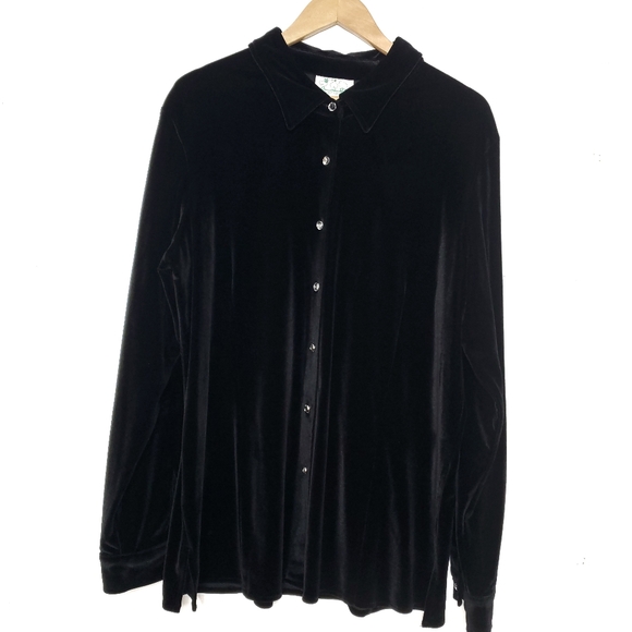 Quacker Factory Tops - Vintage Quacker factory Velvet Shirt Sz XL Minimalist Velour Dark Academia Goth